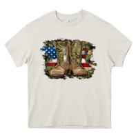 Cream american flag with army boots Heavy Core Tee - RanaPortraitStore