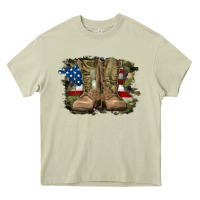 Mossy american flag with army boots Heavy Core Tee - RanaPortraitStore