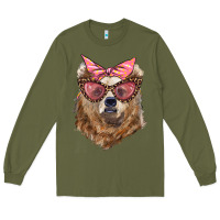 Army Green mama bear with glasses and bandana Long Sleeve Tee - Artiststas
