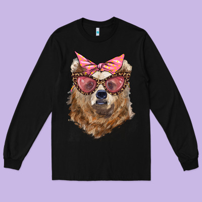 Mama Bear With Glasses And Bandana Long Sleeve Tee Designed By Artiststas
