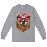 Heather Grey mama bear with glasses and bandana Long Sleeve Tee - Artiststas
