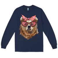 Navy mama bear with glasses and bandana Long Sleeve Tee - Artiststas