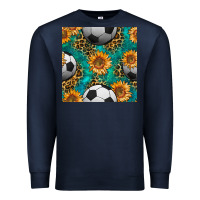 Navy soccer balls and sunflowers with leopard and gemstone seamless pattern Premium Sweatshirt - BundleAndBundleShop