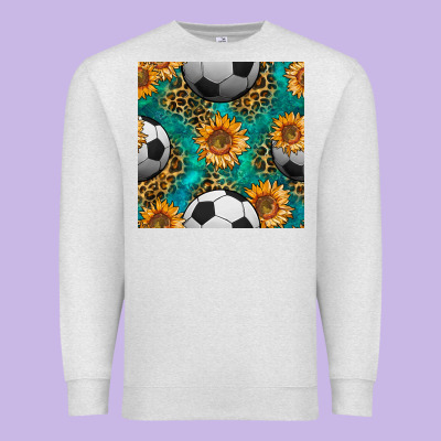 Soccer Balls And Sunflowers With Leopard And Gemstone Seamless Pattern Premium Sweatshirt Designed By Bundleandbundleshop