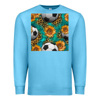 Ocean Blue soccer balls and sunflowers with leopard and gemstone seamless pattern Premium Sweatshirt - BundleAndBundleShop