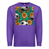 Purple soccer balls and sunflowers with leopard and gemstone seamless pattern Premium Sweatshirt - BundleAndBundleShop