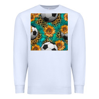White soccer balls and sunflowers with leopard and gemstone seamless pattern Premium Sweatshirt - BundleAndBundleShop
