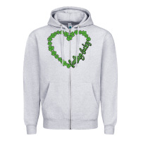 Heather Grey shamrock heart felling lucky Zipper Hoodie - MaliasSmallBusiness