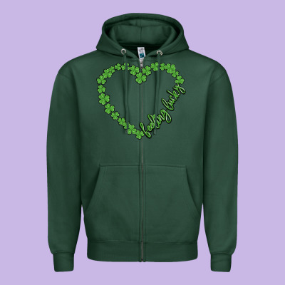 Shamrock Heart Felling Lucky Zipper Hoodie Designed By Maliassmallbusiness