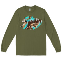 Army Green cowhide leopard turquoise patch Long Sleeve Tee - AdoDesignShop