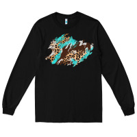 Black cowhide leopard turquoise patch Long Sleeve Tee - AdoDesignShop