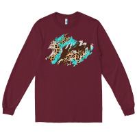 Burgundy cowhide leopard turquoise patch Long Sleeve Tee - AdoDesignShop