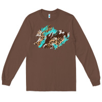 Chestnut cowhide leopard turquoise patch Long Sleeve Tee - AdoDesignShop