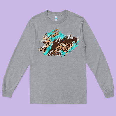 Cowhide Leopard Turquoise Patch Long Sleeve Tee Designed By Adodesignshop