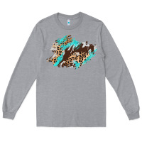 Heather Grey cowhide leopard turquoise patch Long Sleeve Tee - AdoDesignShop