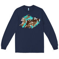 Navy cowhide leopard turquoise patch Long Sleeve Tee - AdoDesignShop