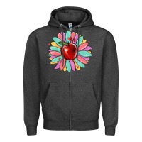 Charcoal Heather teacher apple Zipper Hoodie - MaliasSmallBusiness