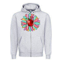 Heather Grey teacher apple Zipper Hoodie - MaliasSmallBusiness