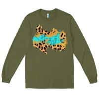 Army Green glitter leopard turquoise patch Long Sleeve Tee - AdoDesignShop