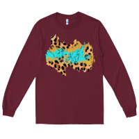 Burgundy glitter leopard turquoise patch Long Sleeve Tee - AdoDesignShop