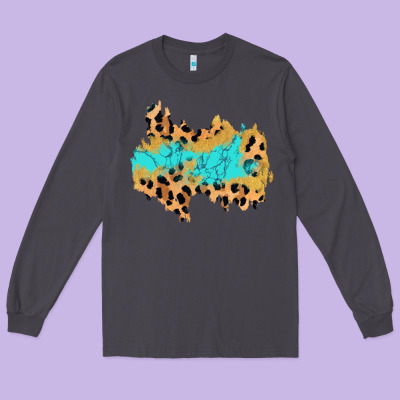 Glitter Leopard Turquoise Patch Long Sleeve Tee Designed By Adodesignshop