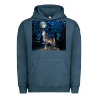 Pigment Midnight Navy wolf howling at the moon Urban Hoodie - TumblerDesignByShophia