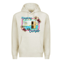 Oatmeal Heather Happy Camper With Flowers Premium Hoodie - Bettercallsaul