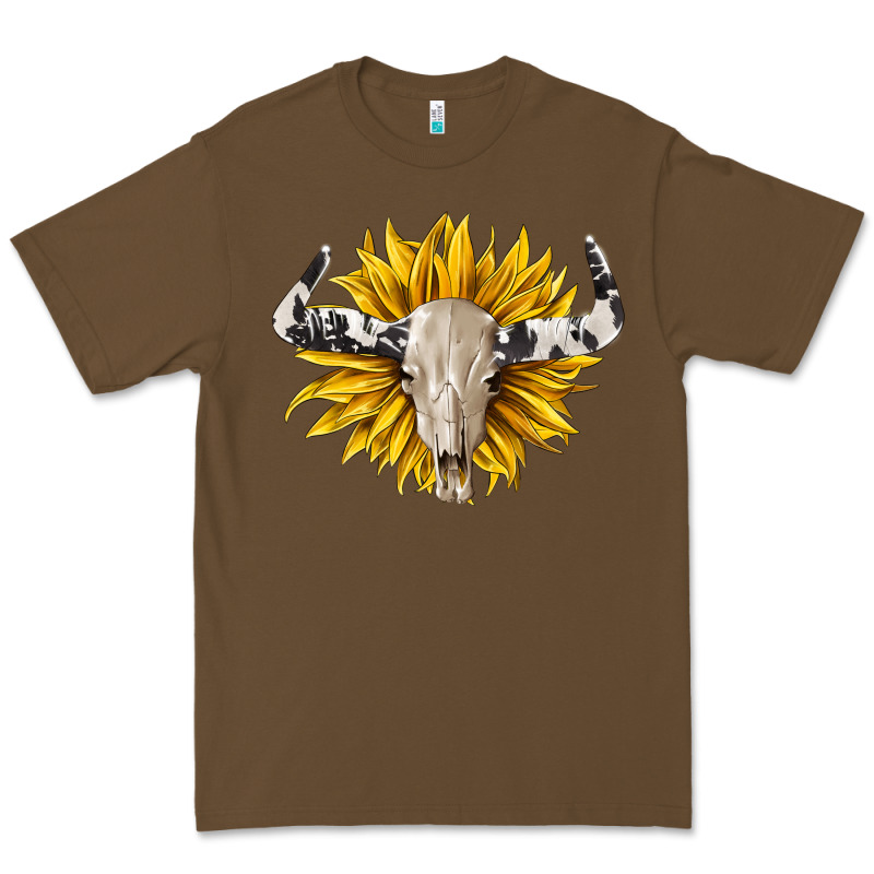 Cowhide Bull Skull And Sunflower Premium Tee by BarkalooDesign | Teevron