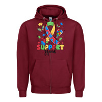 Burgundy support squad autism Zipper Hoodie - MaliasSmallBusiness