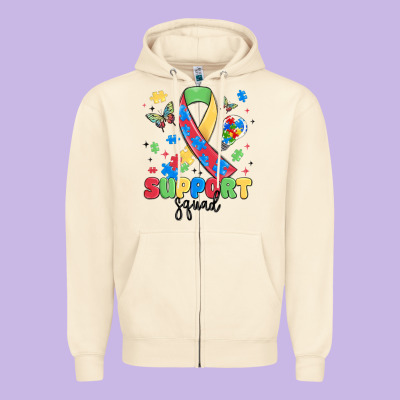 Support Squad Autism Zipper Hoodie Designed By Maliassmallbusiness