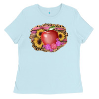 Baby Blue apple sunflower back to school background Ladies Tee - AdoDesignShop