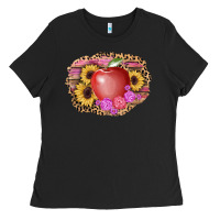 Black apple sunflower back to school background Ladies Tee - AdoDesignShop