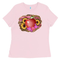 Bubblegum Pink apple sunflower back to school background Ladies Tee - AdoDesignShop