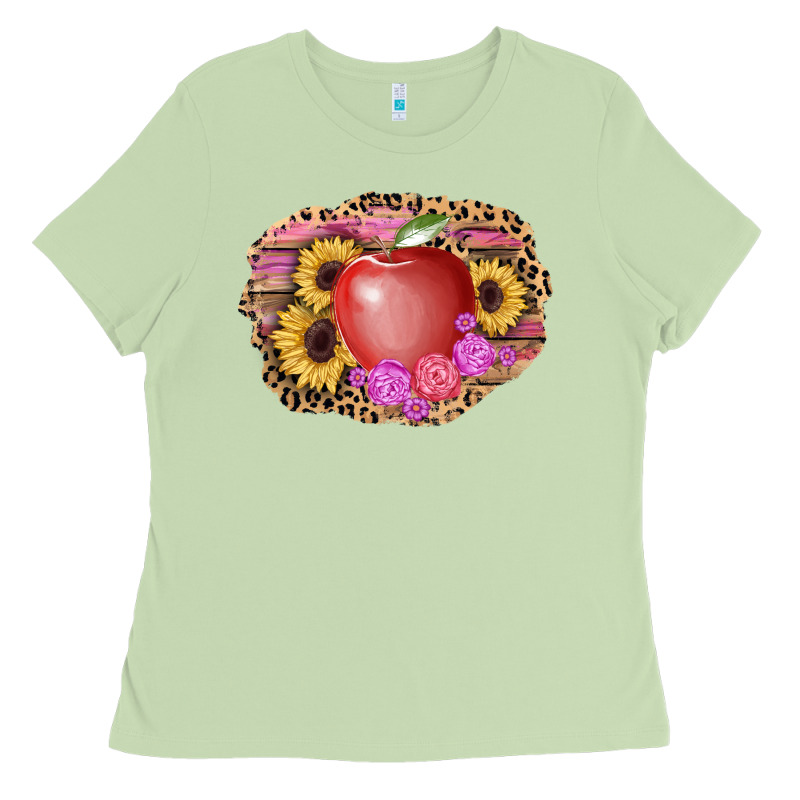 Apple Sunflower Back To School Background Ladies Tee by AdoDesignShop | Teevron