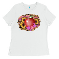 White apple sunflower back to school background Ladies Tee - AdoDesignShop
