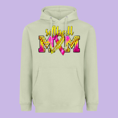 Softball Mom Breast Cancer Heavyweight Hoodie Designed By Bundleandbundleshop