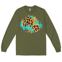 Army Green glitter leopard turquoise patch Long Sleeve Tee - AdoDesignShop