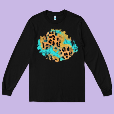 Glitter Leopard Turquoise Patch Long Sleeve Tee Designed By Adodesignshop