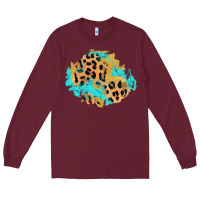 Burgundy glitter leopard turquoise patch Long Sleeve Tee - AdoDesignShop