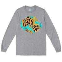 Heather Grey glitter leopard turquoise patch Long Sleeve Tee - AdoDesignShop