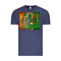 Vintage Denim irish flag with shamrocks  dead inside but lucky Vintage Tee - AdoDesignShop
