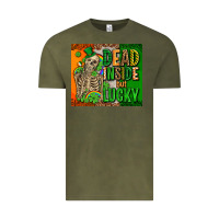 Vintage Olive irish flag with shamrocks  dead inside but lucky Vintage Tee - AdoDesignShop