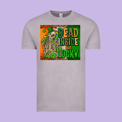 Irish Flag With Shamrocks  Dead Inside But Lucky Vintage Tee Designed By Adodesignshop