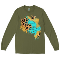 Army Green glitter leopard turquoise patch Long Sleeve Tee - AdoDesignShop