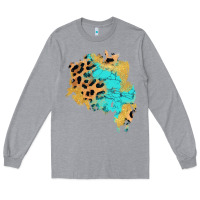 Heather Grey glitter leopard turquoise patch Long Sleeve Tee - AdoDesignShop