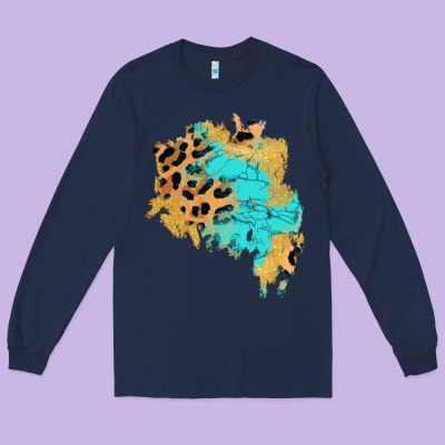 Glitter Leopard Turquoise Patch Long Sleeve Tee Designed By Adodesignshop