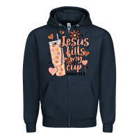 Navy valentine jesus fills my cup Zipper Hoodie - MaliasSmallBusiness