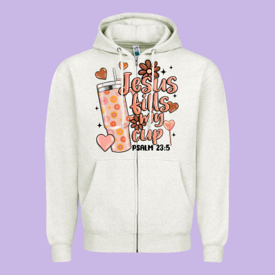 Valentine Jesus Fills My Cup Zipper Hoodie Designed By Maliassmallbusiness