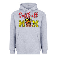 Heather Grey Softball Mom And Afro Messy Bun Mom Heavyweight Hoodie - BundleAndBundleShop