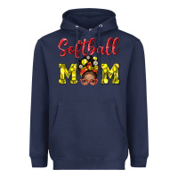 Navy Softball Mom And Afro Messy Bun Mom Heavyweight Hoodie - BundleAndBundleShop